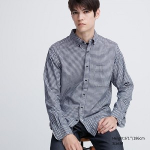 Koszule Codzienne Męskie Uniqlo Flannel Checked Granatowe,Uniqlo Polska | C350289