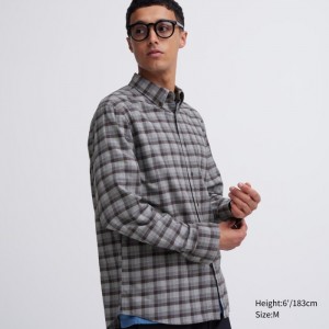 Koszule Codzienne Męskie Uniqlo Flannel Checked Szare,Uniqlo Polska | A669239
