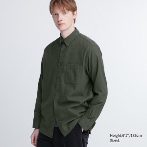 Koszule Codzienne Męskie Uniqlo Flannel Oliwkowe,Uniqlo Polska | C867546