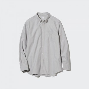 Koszule Codzienne Męskie Uniqlo Oxford Slim-Fit Long-Sleeve (2022 Edition) Szare,Uniqlo Polska | B969462