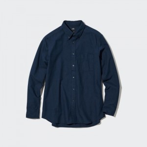 Koszule Codzienne Męskie Uniqlo Oxford Slim-Fit Long-Sleeve (2022 Edition) Granatowe,Uniqlo Polska | U328096