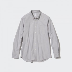 Koszule Codzienne Męskie Uniqlo Oxford Slim-Fit Long-Sleeve Szare,Uniqlo Polska | V576537