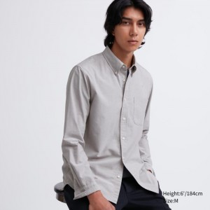 Koszule Codzienne Męskie Uniqlo Oxford Slim-Fit Long-Sleeve Szare,Uniqlo Polska | O021089