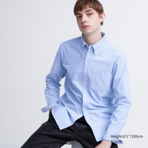 Koszule Codzienne Męskie Uniqlo Oxford Slim-Fit Long-Sleeve Niebieskie,Uniqlo Polska | H355881