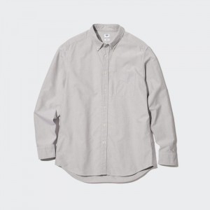 Koszule Codzienne Męskie Uniqlo Oxford Slim-Fit Long-Sleeve (2022 Edition) Szare,Uniqlo Polska | L732094