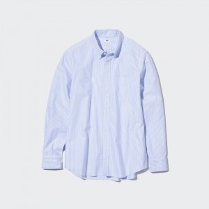 Koszule Codzienne Męskie Uniqlo Oxford Striped Slim-Fit Long-Sleeve (2022 Edition) Niebieskie,Uniqlo Polska | H595685