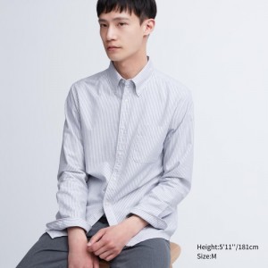 Koszule Codzienne Męskie Uniqlo Oxford Striped Slim-Fit Long-Sleeve Szare,Uniqlo Polska | I313983