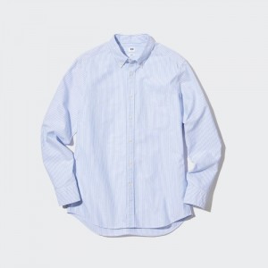Koszule Codzienne Męskie Uniqlo Oxford Striped Slim-Fit Long-Sleeve (2022 Edition) Niebieskie,Uniqlo Polska | Z413224