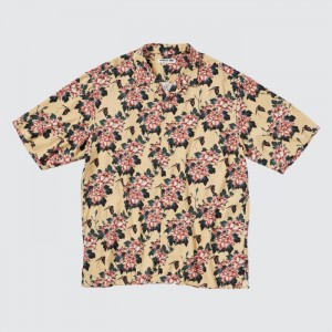 Koszule Codzienne Męskie Uniqlo Printed Open Collar Short-Sleeve (Edo Ukiyo-E) Żółte,Uniqlo Polska | L874367