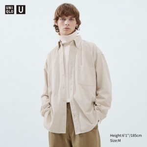 Koszule Codzienne Męskie Uniqlo Twill Oversized Long-Sleeve Głęboka Szare,Uniqlo Polska | Y453271
