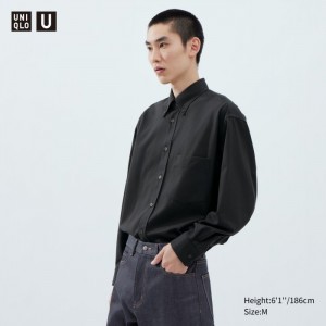 Koszule Codzienne Męskie Uniqlo Twill Oversized Long-Sleeve Ciemny Szare,Uniqlo Polska | N685178