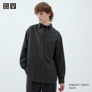Koszule Codzienne Męskie Uniqlo Twill Oversized Long-Sleeve Niebieskie,Uniqlo Polska | G985494