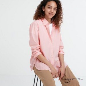 Koszule Damskie Uniqlo Cotton Long-Sleeve Różowe,Uniqlo Polska | C999937