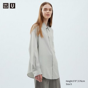 Koszule Damskie Uniqlo Draped Long-Sleeve Głęboka Szare,Uniqlo Polska | J706172