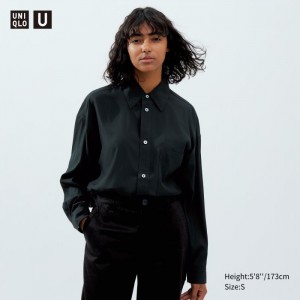 Koszule Damskie Uniqlo Draped Long-Sleeve Czarne,Uniqlo Polska | P952942