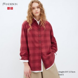 Koszule Damskie Uniqlo Flannel Checked Long-Sleeve Long Wine,Uniqlo Polska | I600125