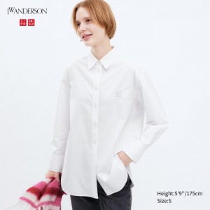 Koszule Damskie Uniqlo Oxford Long-Sleeve Long Białe,Uniqlo Polska | O575435