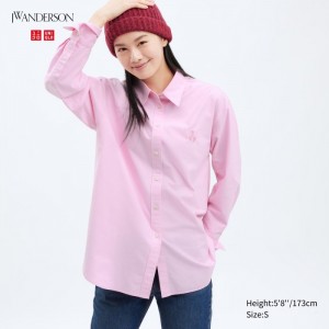 Koszule Damskie Uniqlo Oxford Long-Sleeve Long Różowe,Uniqlo Polska | W735234