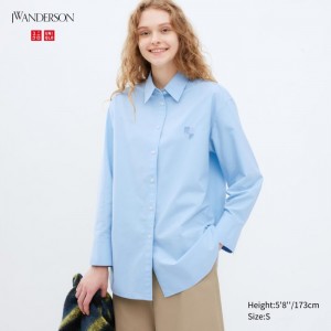 Koszule Damskie Uniqlo Oxford Long-Sleeve Long Głęboka Niebieskie,Uniqlo Polska | K117700