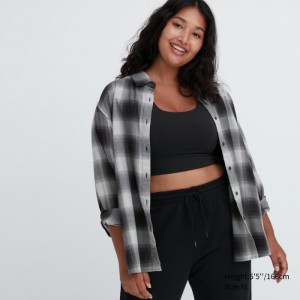 Koszule Damskie Uniqlo Soft Brushed Checked Long-Sleeve Szare,Uniqlo Polska | L445238