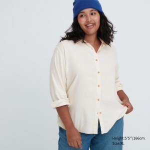 Koszule Damskie Uniqlo Soft Brushed Long-Sleeve Białe,Uniqlo Polska | D431776