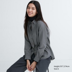 Koszule Damskie Uniqlo Soft Brushed Long-Sleeve Szare,Uniqlo Polska | Q159132