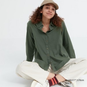 Koszule Damskie Uniqlo Soft Brushed Long-Sleeve Zielone,Uniqlo Polska | Y326228