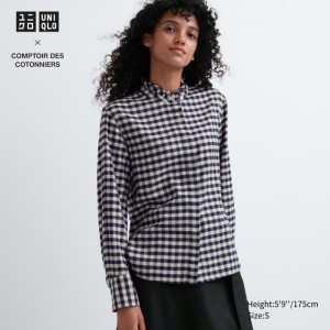 Koszule Damskie Uniqlo Soft Brushed Stand Collar Long-Sleeve Niebieskie,Uniqlo Polska | G004815
