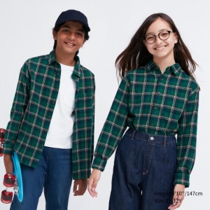 Koszule Dziecięce Uniqlo Flannel Checked Long-Sleeve Zielone,Uniqlo Polska | L739114