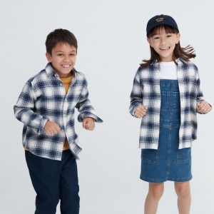 Koszule Dziecięce Uniqlo Flannel Checked Long-Sleeve Białe,Uniqlo Polska | L348594