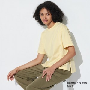 Koszulka Damskie Uniqlo AIRism Cotton Short Sleeve Kremowe,Uniqlo Polska | E461531