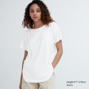 Koszulka Damskie Uniqlo AIRism Seamless Boat Neck Short-Sleeve Long Białe,Uniqlo Polska | I952389