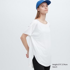 Koszulka Damskie Uniqlo AIRism Seamless Boat Neck Short-Sleeve Long Białe,Uniqlo Polska | X895797