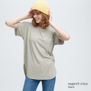 Koszulka Damskie Uniqlo AIRism Seamless Boat Neck Short-Sleeve Long Szare,Uniqlo Polska | W820480