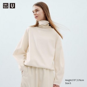 Koszulka Damskie Uniqlo Brushed Jersey Turtleneck Long-Sleeve Białe,Uniqlo Polska | O163014