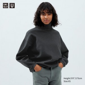 Koszulka Damskie Uniqlo Brushed Jersey Turtleneck Long-Sleeve Ciemny Szare,Uniqlo Polska | Z762718