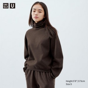 Koszulka Damskie Uniqlo Brushed Jersey Turtleneck Long-Sleeve Ciemny Brązowe,Uniqlo Polska | R142512