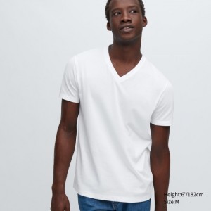 Koszulka Damskie Uniqlo Dry Color V-Neck Short-Sleeve Białe,Uniqlo Polska | D343419