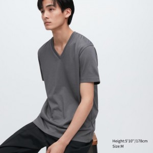 Koszulka Damskie Uniqlo Dry Color V-Neck Short-Sleeve Szare,Uniqlo Polska | F055154