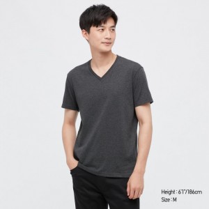Koszulka Damskie Uniqlo Dry Color V-Neck Short-Sleeve Ciemny Szare,Uniqlo Polska | V475175