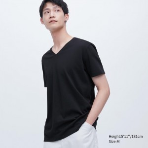 Koszulka Damskie Uniqlo Dry Color V-Neck Short-Sleeve Czarne,Uniqlo Polska | Y021093