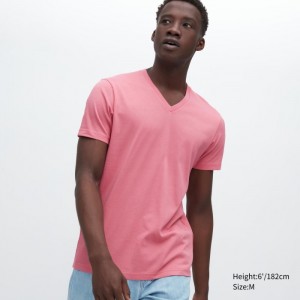 Koszulka Damskie Uniqlo Dry Color V-Neck Short-Sleeve Różowe,Uniqlo Polska | G296773