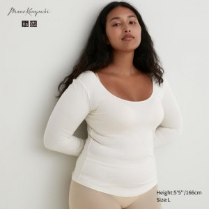 Koszulka Damskie Uniqlo HEATTECH Ballet Neck Long-Sleeve (Silk Blend) Białe,Uniqlo Polska | B159993