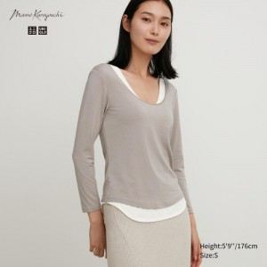 Koszulka Damskie Uniqlo HEATTECH Ballet Neck Long-Sleeve (Silk Blend) Głęboka Szare,Uniqlo Polska | Z702671