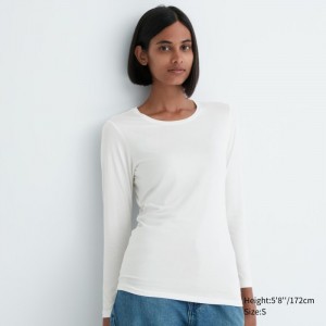 Koszulka Damskie Uniqlo HEATTECH Crew Neck Long-Sleeve Białe,Uniqlo Polska | B748813