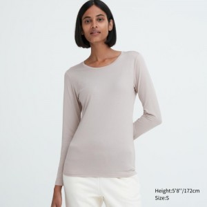 Koszulka Damskie Uniqlo HEATTECH Crew Neck Long-Sleeve Ciemny Szare,Uniqlo Polska | R714281