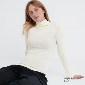 Koszulka Damskie Uniqlo HEATTECH Extra Warm Seamless Ribbed Turtleneck Long-Sleeve Białe,Uniqlo Polska | G069642