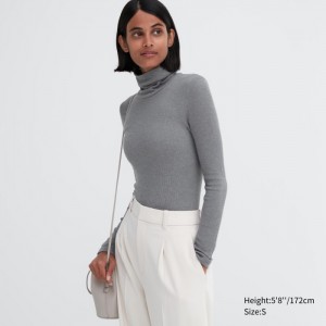 Koszulka Damskie Uniqlo HEATTECH Extra Warm Seamless Ribbed Turtleneck Long-Sleeve Szare,Uniqlo Polska | Z623508