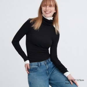 Koszulka Damskie Uniqlo HEATTECH Extra Warm Seamless Ribbed Turtleneck Long-Sleeve Czarne,Uniqlo Polska | D278452