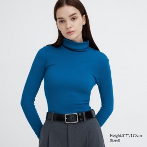 Koszulka Damskie Uniqlo HEATTECH Extra Warm Seamless Ribbed Turtleneck Long-Sleeve Niebieskie,Uniqlo Polska | S015144